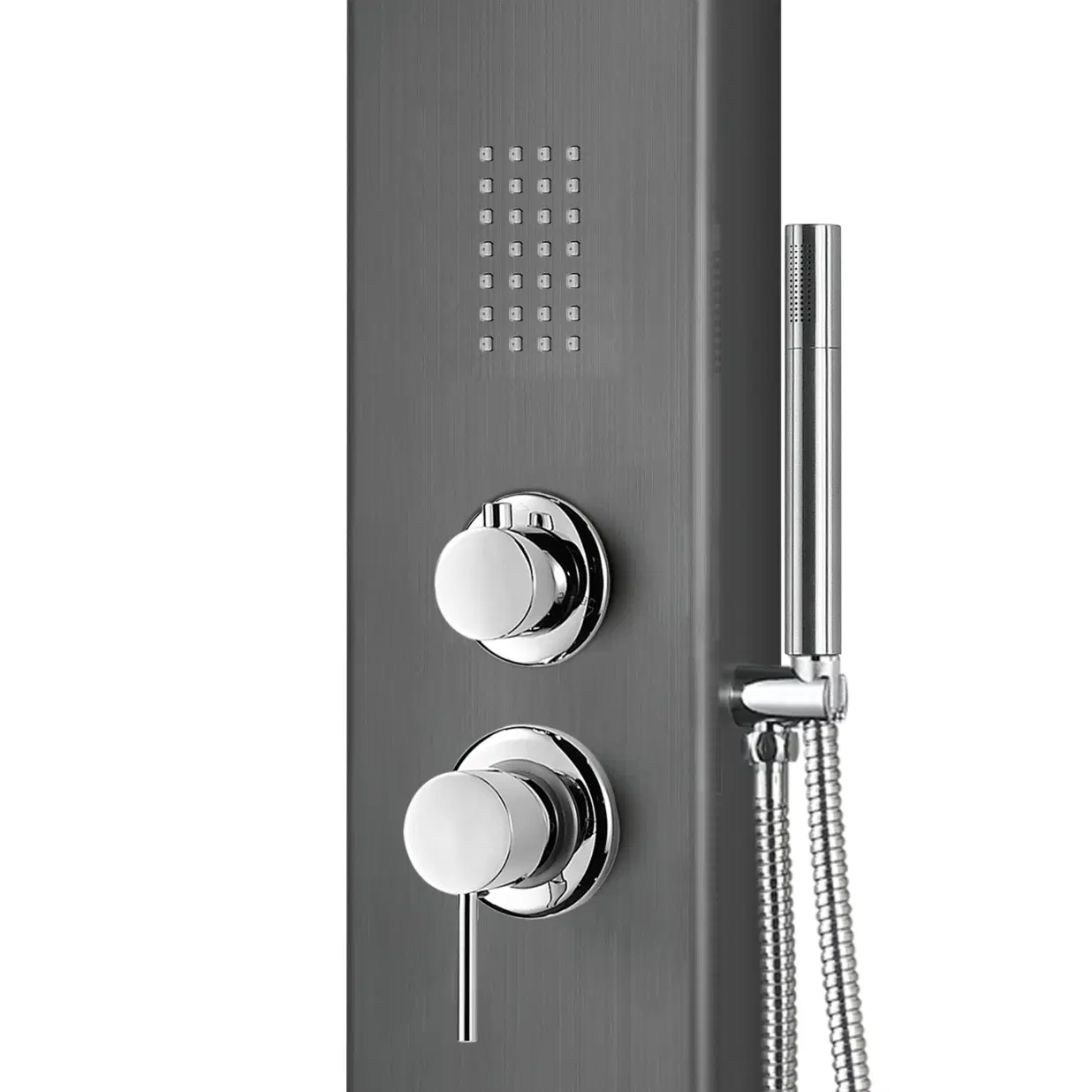 AquaNiche 8-in Rain Showerhead Showerspa with 4-Body Jets Built-in Niche and Handshower Gun Metal Black