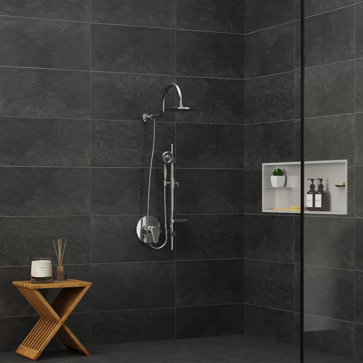 AquaRain 8-in Rain Showerhead Shower System with Adjustable Slide Bar and Multi-function Handshower Chrome
