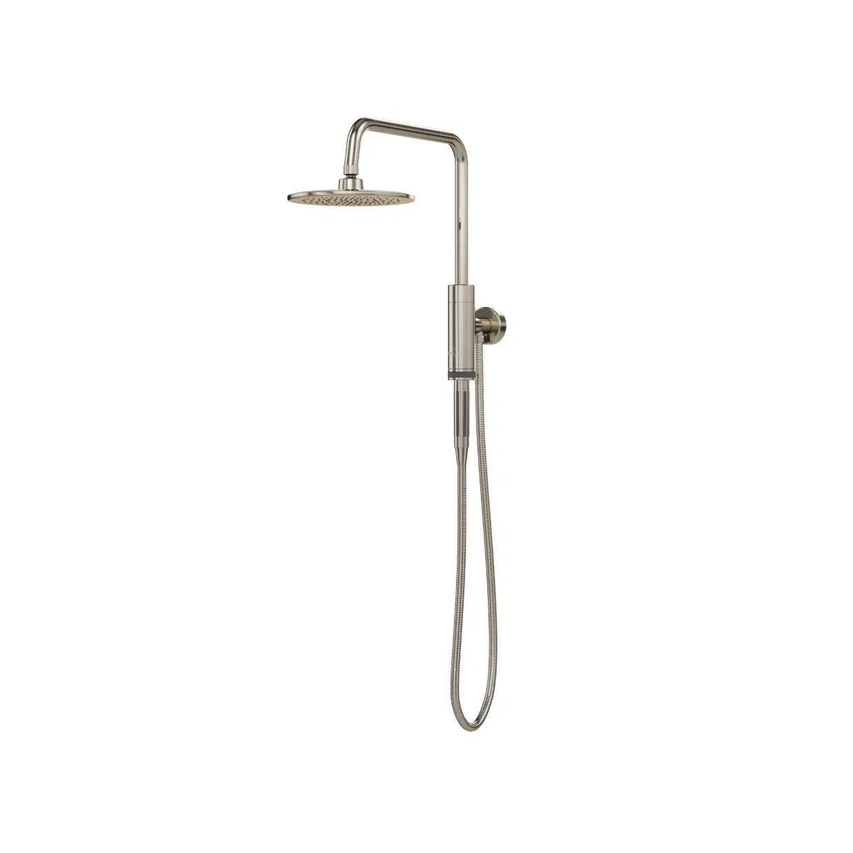 Aquarius 8-in Rain Showerhead Shower System with Pivoting Shower Arm and Magnetic Handshower Holder Brushed Nickel