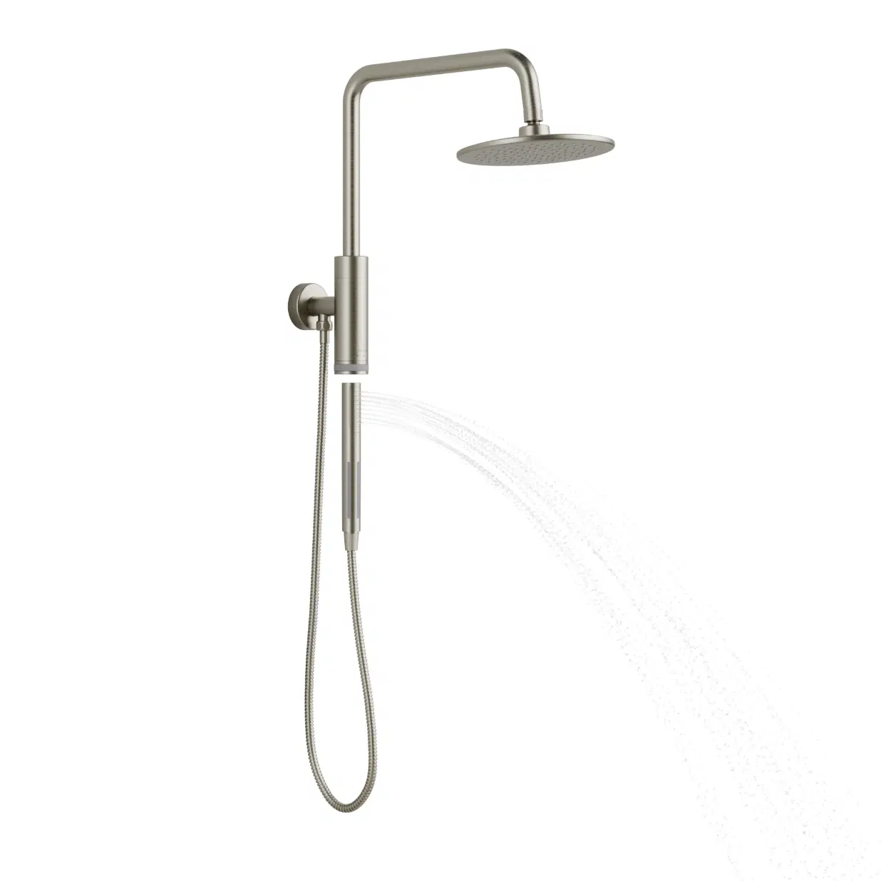 Aquarius 8-in Rain Showerhead Shower System with Pivoting Shower Arm and Magnetic Handshower Holder Brushed Nickel
