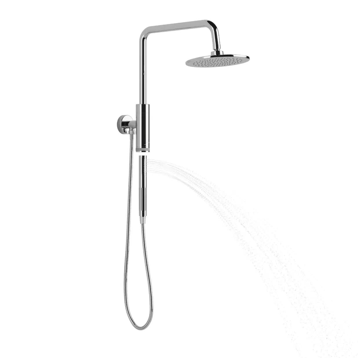 Aquarius 8-in Rain Showerhead Shower System with Pivoting Shower Arm and Magnetic Handshower Holder Chrome 1.8 GPM