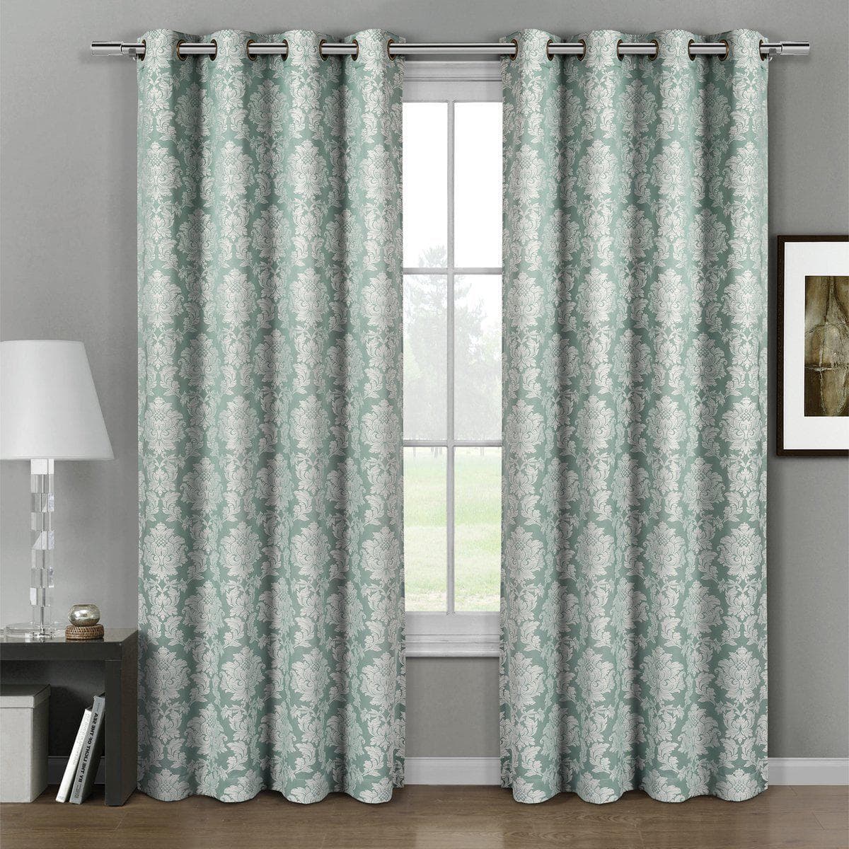Aryanna Classic Damask Floral Curtains Jacquard Grommet Panels (Set of 2)