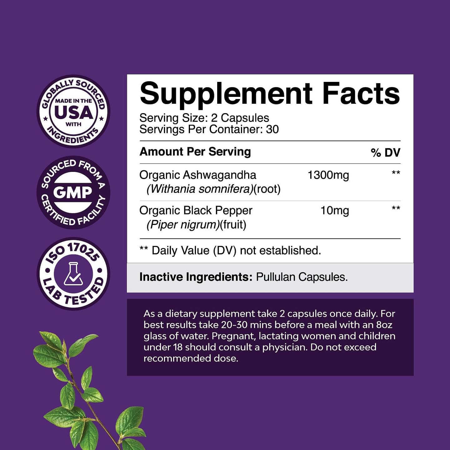 Ashwagandha 1300mg per serving