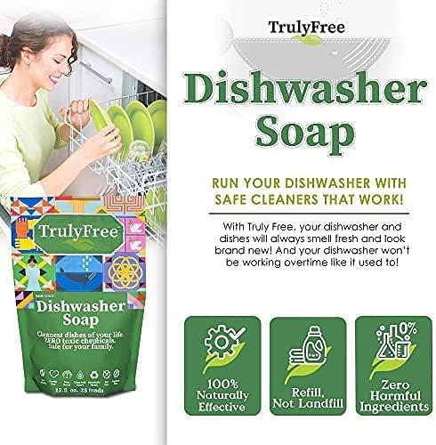 Auto Dishwasher Soap, Two 12.5oz Bags - Natural Concentrated Formula - Dish Soap, Dishwasher Detergent Cleaning Supplies, Hard Water Stain Remover, Sparkling Clean Dishes, No Harmful Ing. -2PK (2)