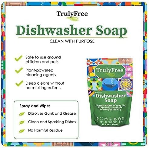 Auto Dishwasher Soap, Two 12.5oz Bags - Natural Concentrated Formula - Dish Soap, Dishwasher Detergent Cleaning Supplies, Hard Water Stain Remover, Sparkling Clean Dishes, No Harmful Ing. -2PK (2)