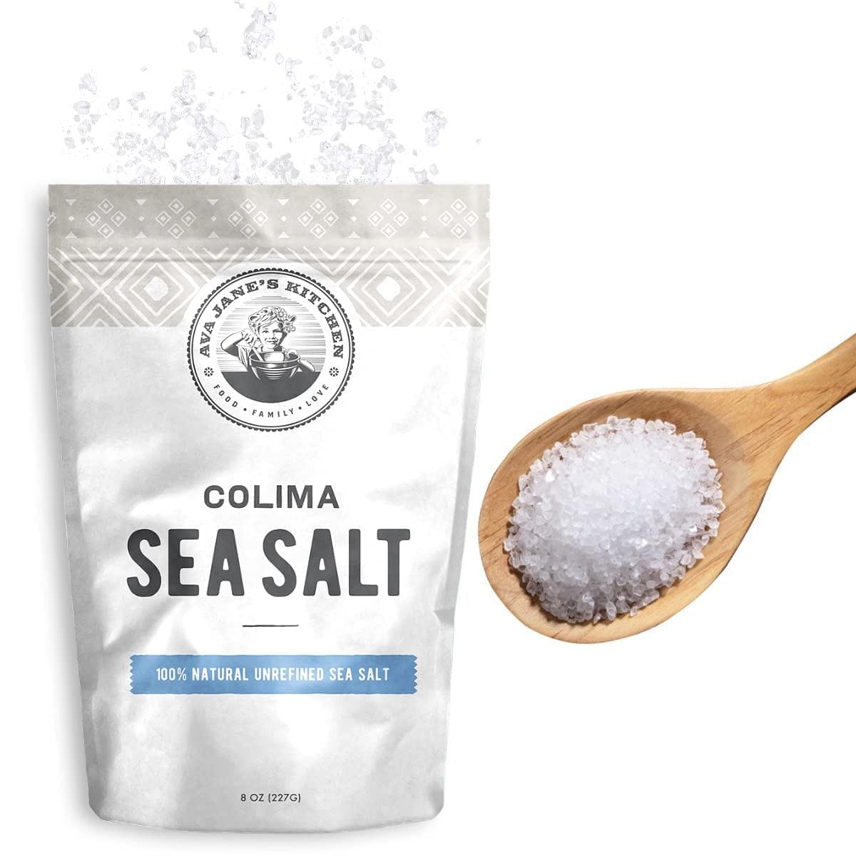 AVA JANE'S KITCHEN - Colima Sea Salt Unrefined Hand Harvested - 100% all Natural Organic Sea Salt, Gourmet Grade, Coarse Grain, Non GMO's Kosher Salt, 8oz
