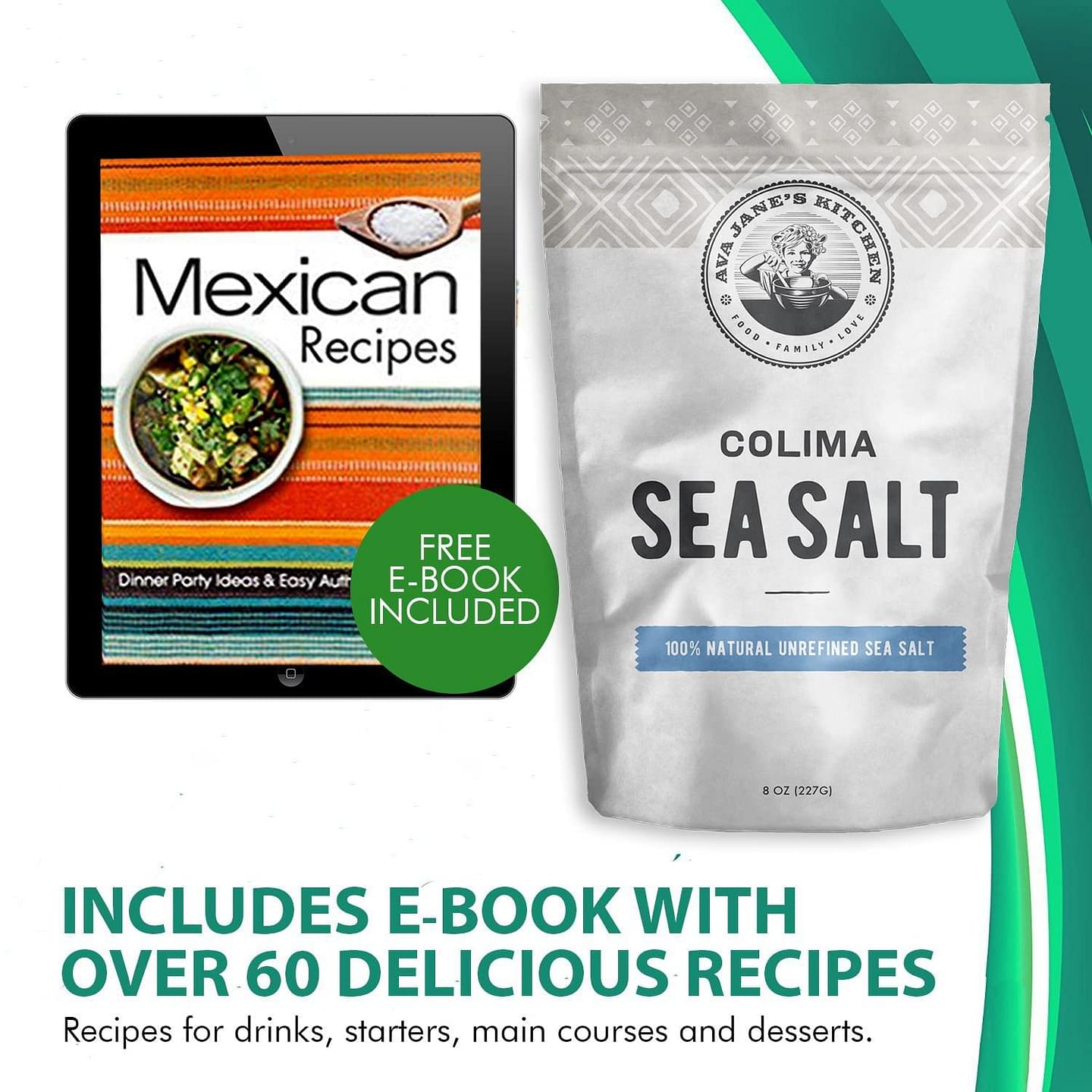 AVA JANE'S KITCHEN - Colima Sea Salt Unrefined Hand Harvested - 100% all Natural Organic Sea Salt, Gourmet Grade, Coarse Grain, Non GMO's Kosher Salt, 8oz