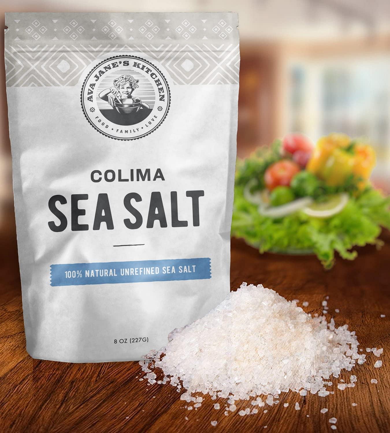 AVA JANE'S KITCHEN - Colima Sea Salt Unrefined Hand Harvested - 100% all Natural Organic Sea Salt, Gourmet Grade, Coarse Grain, Non GMO's Kosher Salt, 8oz