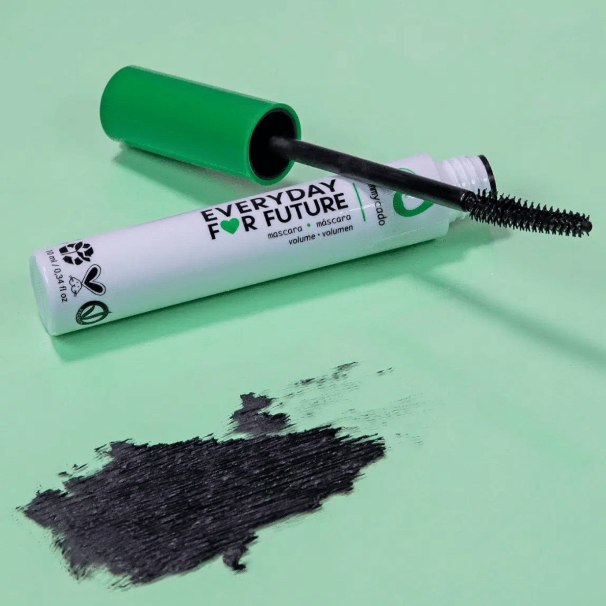 Avocado + Coconut: Eyes & Lips Essentials Bundle: 1 Lengthening Mascara, 1 Eyeliner, 1 Brow Gel, 1 Lip Oil (clear), 1 Lipstick Amaretto