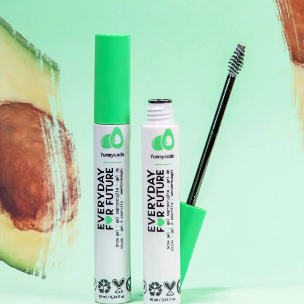 Avocado + Coconut: Eyes & Lips Max Bundle: 1 Lengthening Mascara, 1 Eyeliner, 1 Brow Gel, 2 Lip Oil (1 clear & 1 pink), 3 Lipsticks in Shades Pancake, Red Velvet, and Brownie