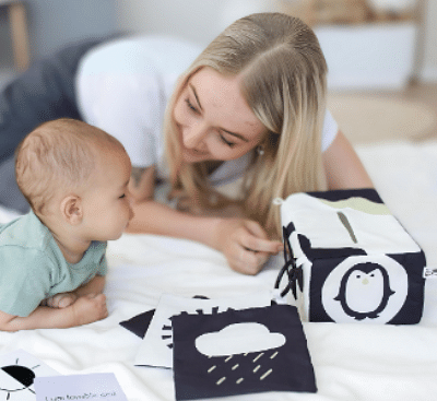 Baby Tissue Box Toy 3-in-1 w/ 10 Hanging Baby Crinkle Paper and Baby Tummy Time Mirror - High Contrast Baby Toys for Newborn - Sensory Montessori Magic Tissue Box Baby Toy - Crinkle Books for Babies