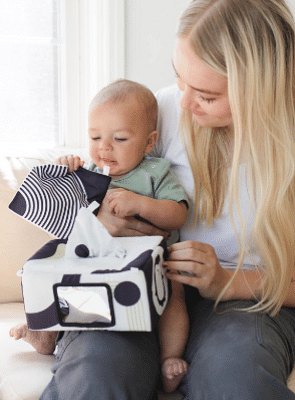 Baby Tissue Box Toy 3-in-1 w/ 10 Hanging Baby Crinkle Paper and Baby Tummy Time Mirror - High Contrast Baby Toys for Newborn - Sensory Montessori Magic Tissue Box Baby Toy - Crinkle Books for Babies