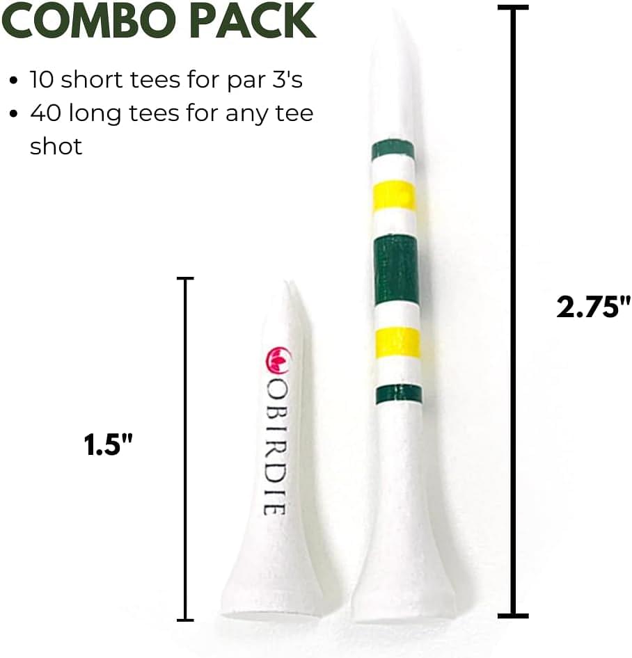 Bamboo Golf Tees | Combo Pack of 50 | 2.75 & 1.5 Inch Golf Tees | Premium Golf Tees | Eco-Friendly, Durable & Strong | Womens Golf Tees | Golf Tees 2 3/4 | Golf Tees Bulk | Golf Accessories for Women Green & Yellow