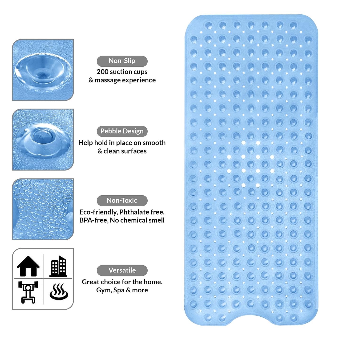 Bath Tub Mat Non-Slip 40 x 16 Inch - Bathtub Shower Safety Mat