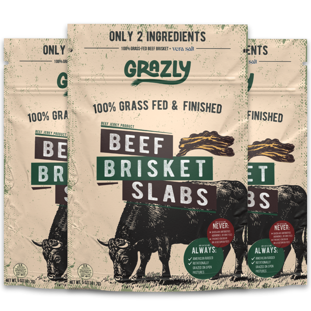 Grazly Stock Up & Snack Free – Buy 3 Beef Brisket Slabs, Get Beef Stick Ends FREE | 100% Grass-Fed & Finished 