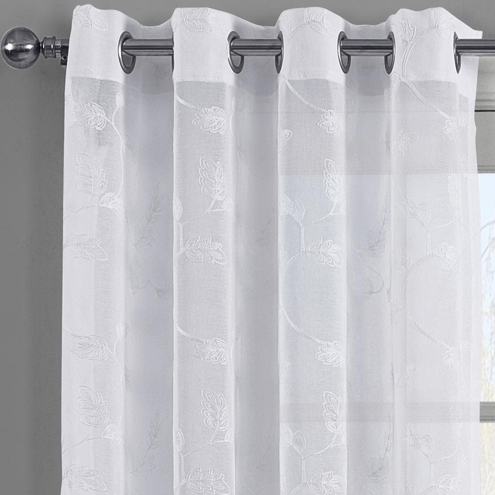 Brook Embroidered Grommet Top Sheer Window Curtain Pair (Set of 2)