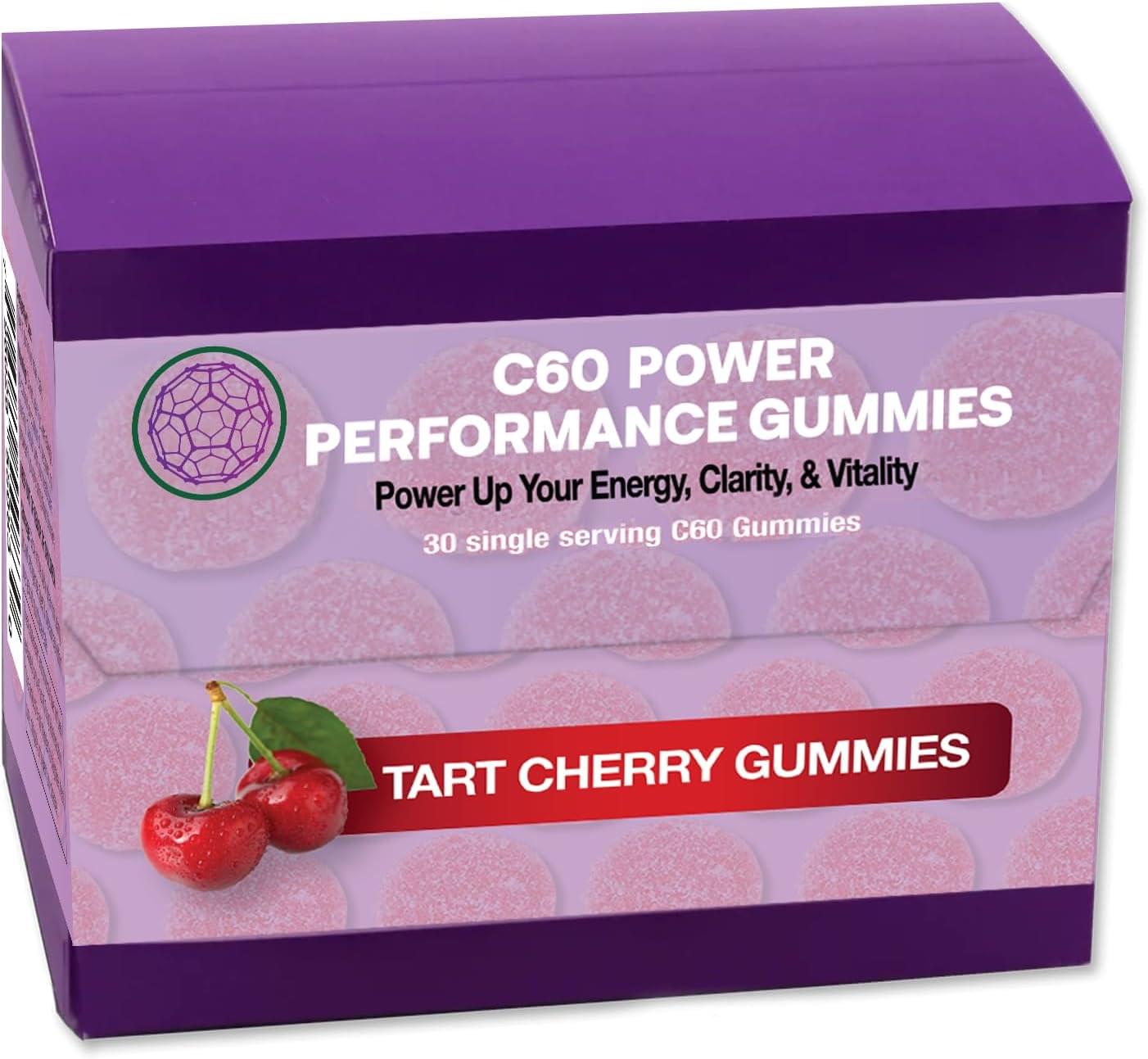 C60 Power C60 Gummies - Natural Wellness Support for Men & Women, 99.99% Pure Sublimated Carbon Fullerenes, Promotes Energy, Mental Clarity, & Stamina - 30 Count Regular Cherry 30 Count (Pack of 1)