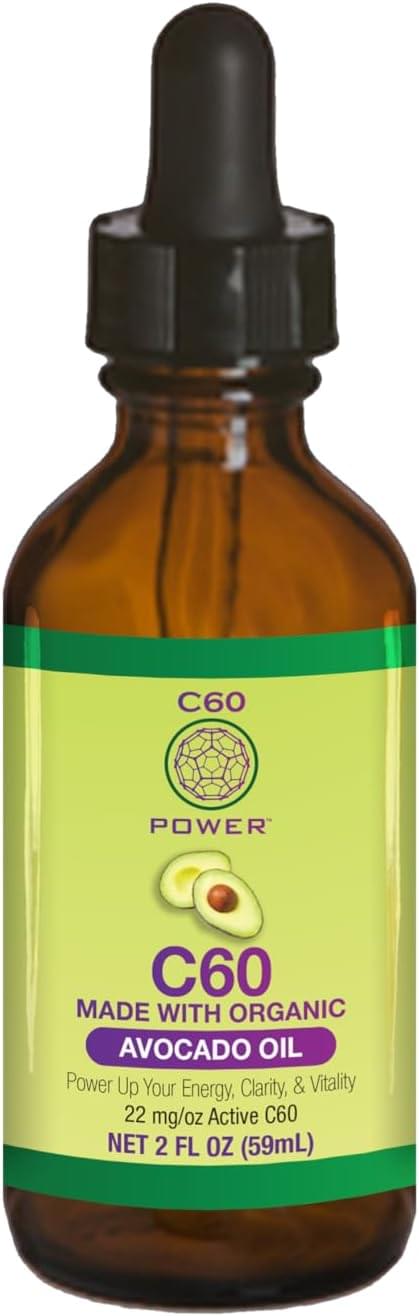 C60 Power C60 in Organic Avocado Oil - Natural Wellness Support for Men & Women, 99.99% Pure Carbon Fullerenes, Promotes Energy, Mental Clarity, & Stamina - 2 fl oz Bottle 2 Fl Oz (Pack of 1)
