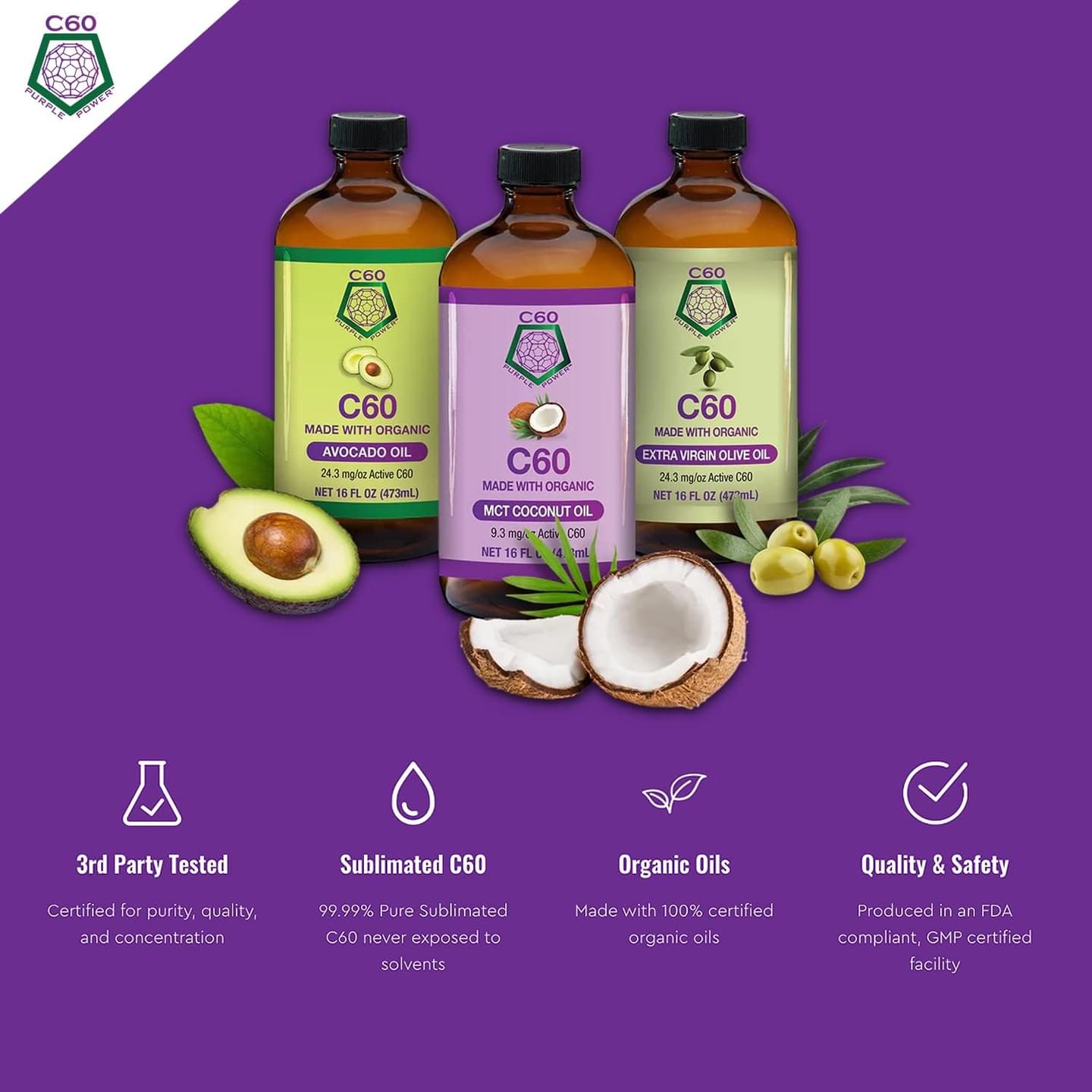 C60 Power C60 in Organic Avocado Oil - Natural Wellness Support for Men & Women, 99.99% Pure Carbon Fullerenes, Promotes Energy, Mental Clarity, & Stamina - 2 fl oz Bottle 2 Fl Oz (Pack of 1)