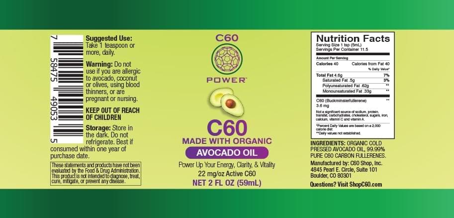 C60 Power C60 in Organic Avocado Oil - Natural Wellness Support for Men & Women, 99.99% Pure Carbon Fullerenes, Promotes Energy, Mental Clarity, & Stamina - 2 fl oz Bottle 2 Fl Oz (Pack of 1)