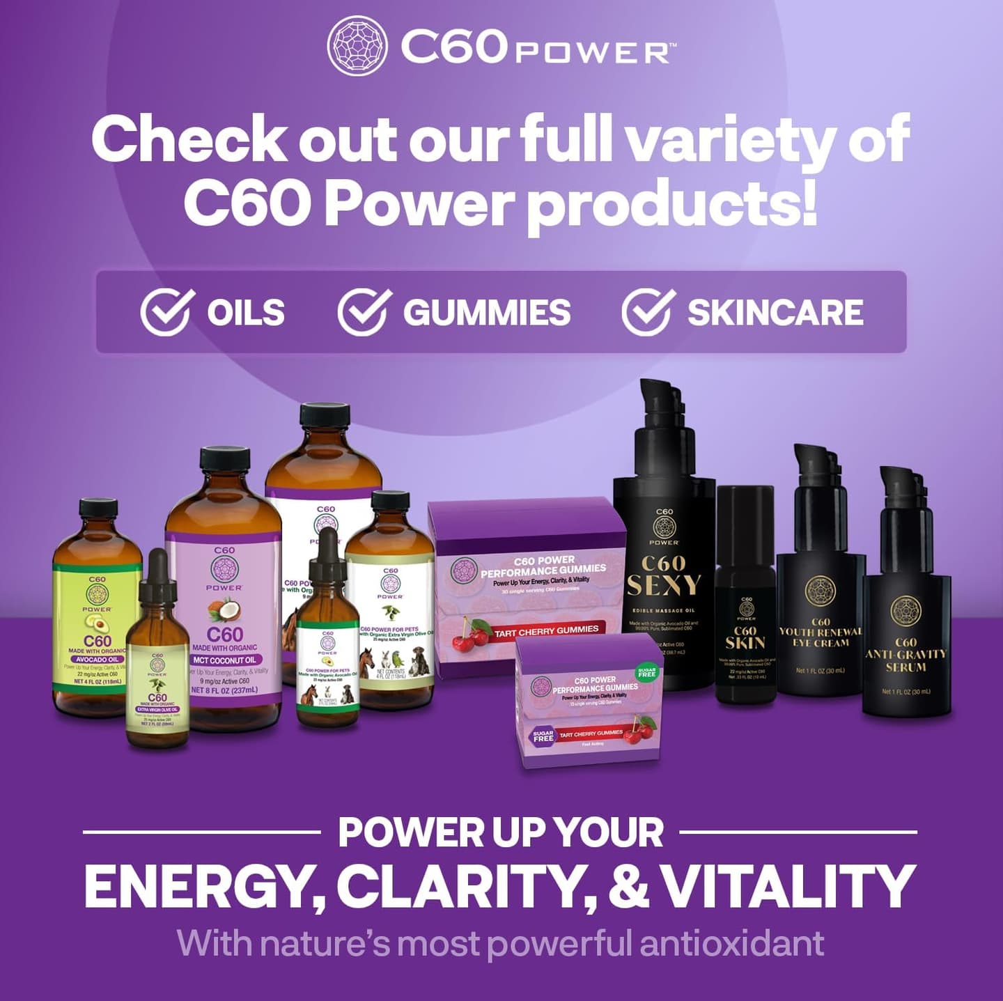 C60 Power C60 in Organic Avocado Oil - Natural Wellness Support for Men & Women, 99.99% Pure Carbon Fullerenes, Promotes Energy, Mental Clarity, & Stamina - 2 fl oz Bottle 2 Fl Oz (Pack of 1)