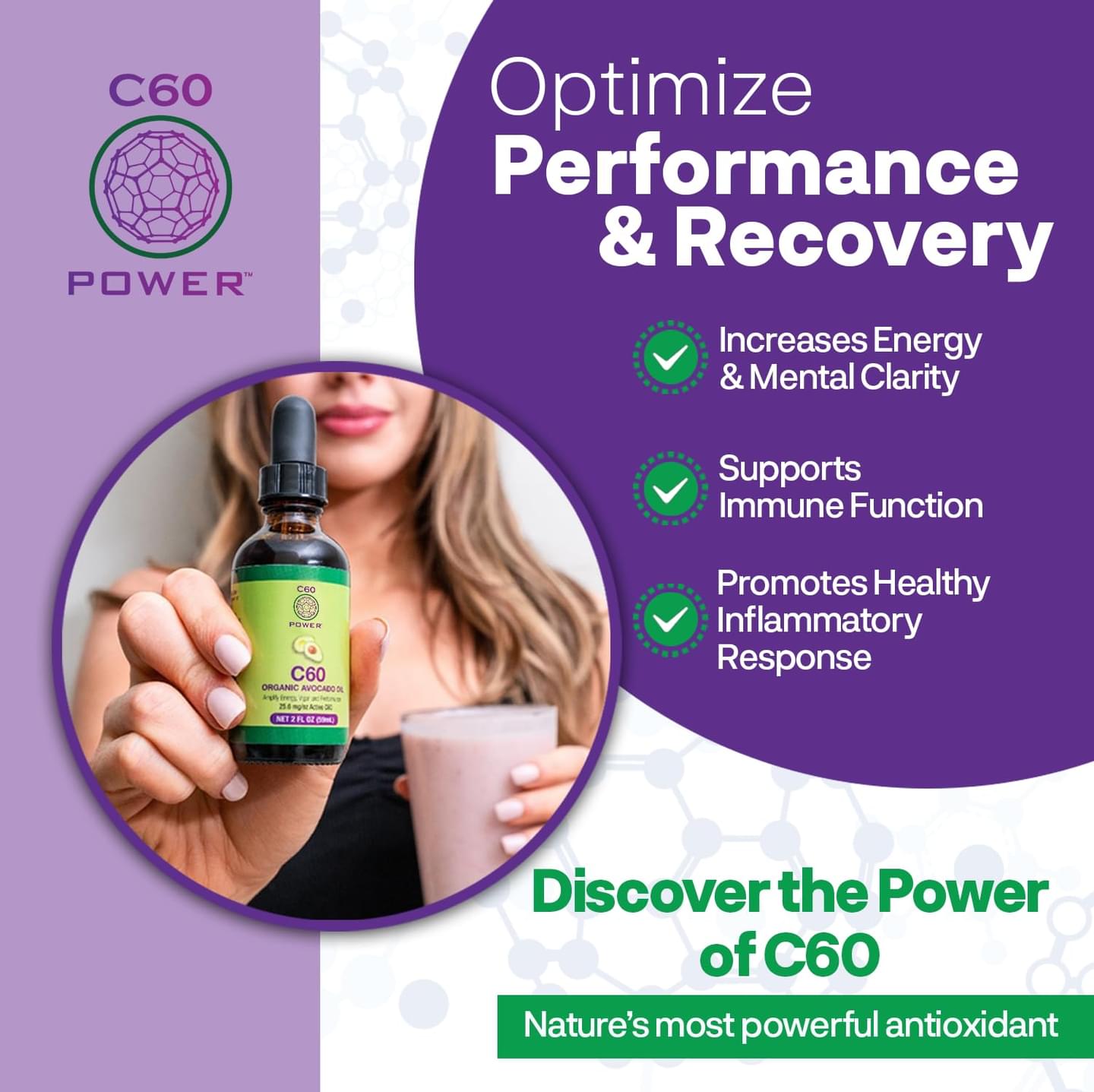 C60 Power C60 in Organic Extra Virgin Olive Oil - Natural Wellness Support for Men & Women, 99.99% Pure Carbon Fullerenes, Promotes Energy, Mental Clarity, & Stamina - 16 fl oz Bottle 16 Fl Oz (Pack of 1)