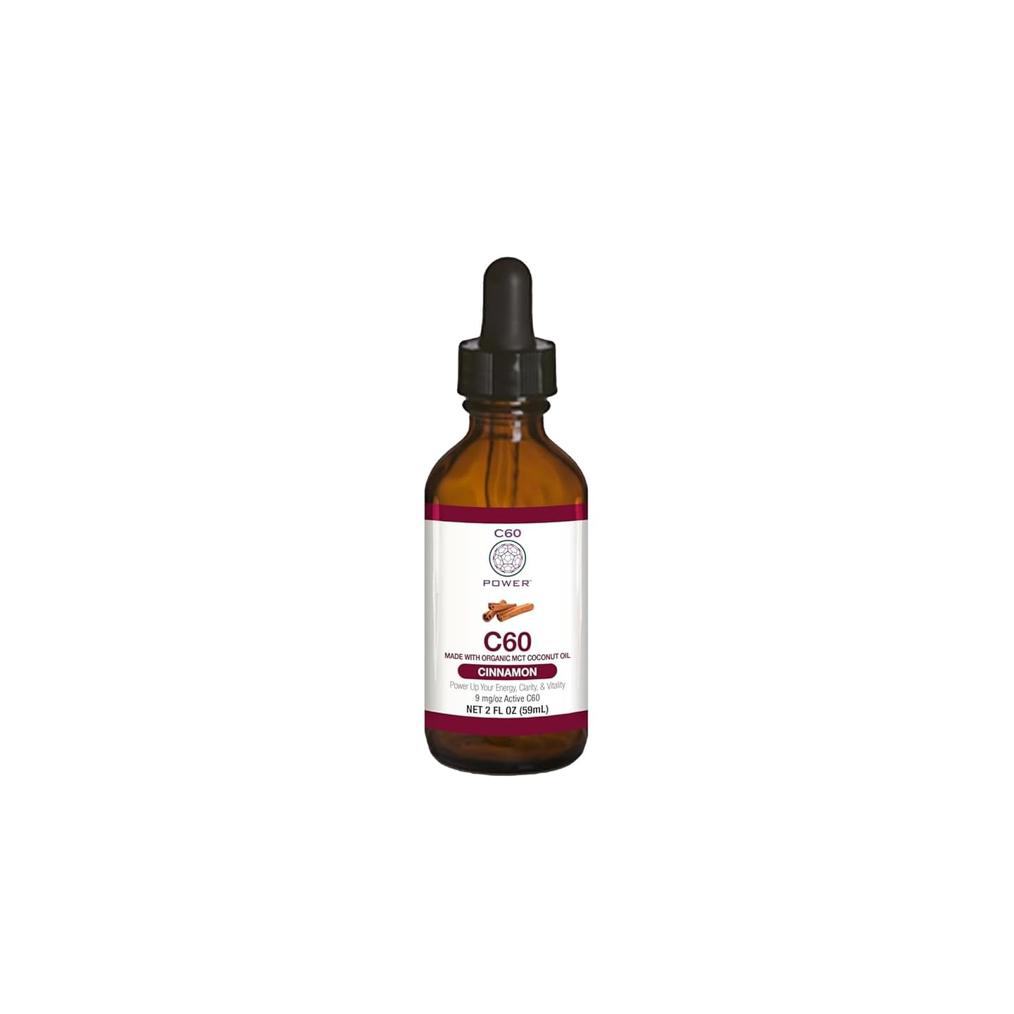 C60 Power Cinnamon Flavored C60 in Organic MCT Coconut Oil - Natural Wellness Support for Men & Women, 99.99% Pure Sublimated C60, Promotes Energy, Mental Clarity, & Stamina - 2 fl oz Bottle 2 Fl Oz (Pack of 1)