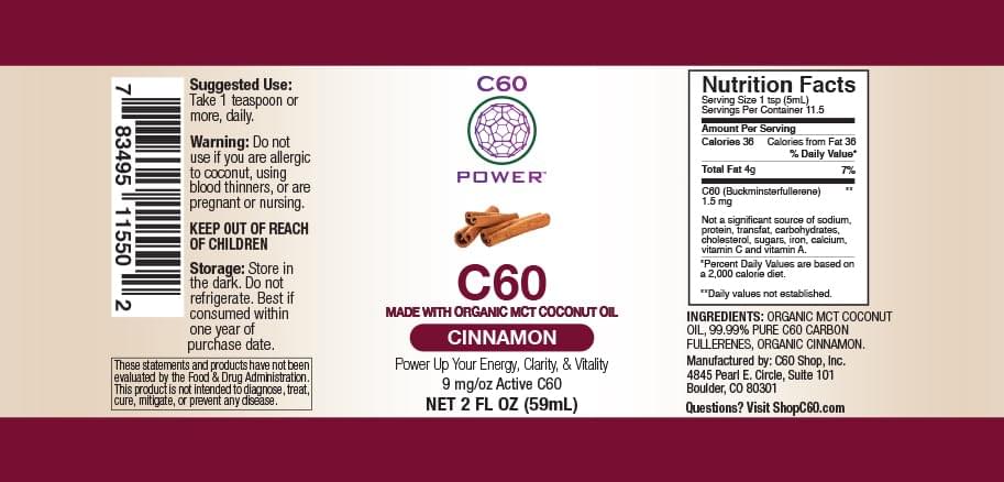 C60 Power Cinnamon Flavored C60 in Organic MCT Coconut Oil - Natural Wellness Support for Men & Women, 99.99% Pure Sublimated C60, Promotes Energy, Mental Clarity, & Stamina - 2 fl oz Bottle 2 Fl Oz (Pack of 1)