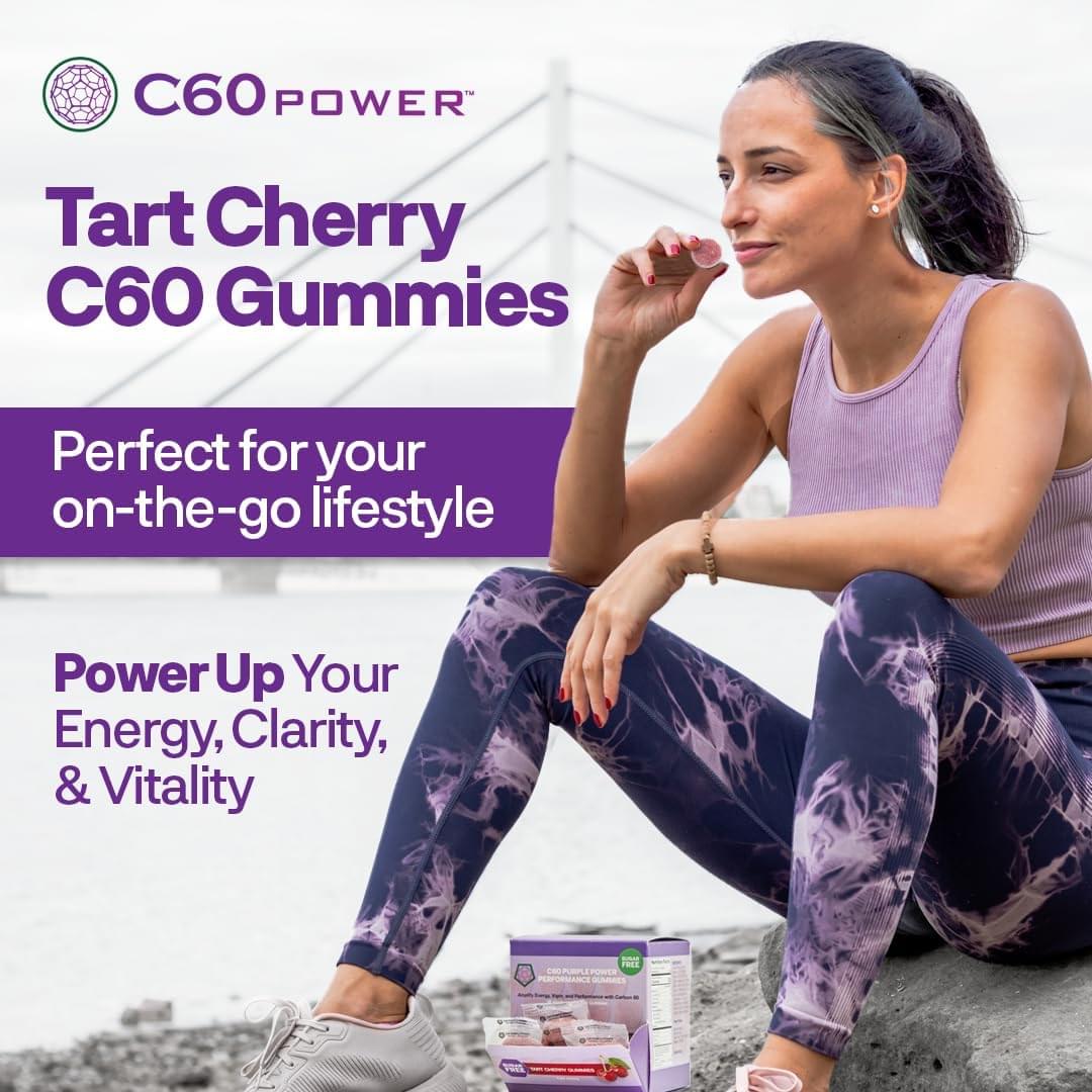 C60 Power Gummies, 1 Box of 15 Servings Sugar-Free Tart Cherry - 99.99% Pure, Sublimated C60Carbon Fullerenes and Organic Coconut Oil, Made in The USA, Supports Energy & Mental Clarity