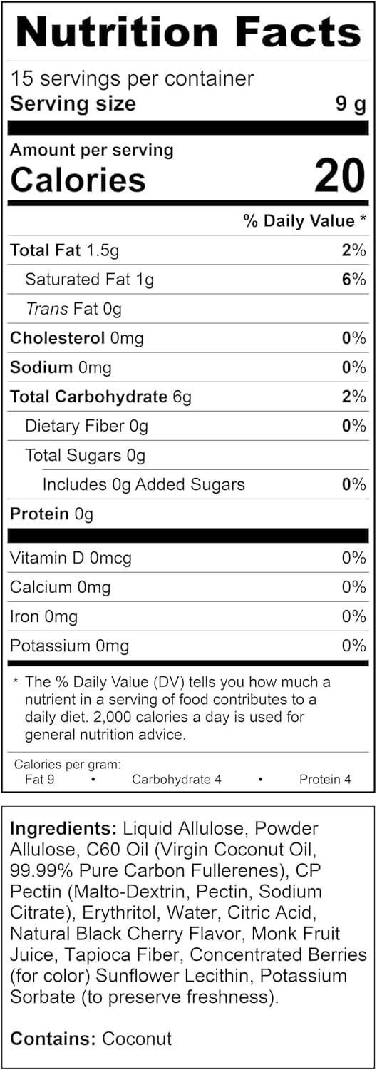 C60 Power Gummies, 1 Box of 15 Servings Sugar-Free Tart Cherry - 99.99% Pure, Sublimated C60Carbon Fullerenes and Organic Coconut Oil, Made in The USA, Supports Energy & Mental Clarity