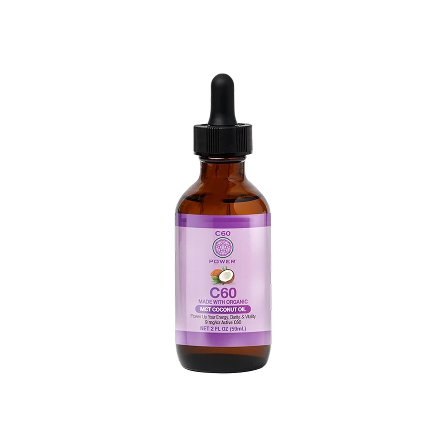 C60 Power - MCT 2-oz.- Organic MCT Coconut Oil, 2 Fl Oz, 99.99% Pure Carbon Fullerenes, Lift Oxidative Burden, Optimize Mitochondrial Function 2 Oz