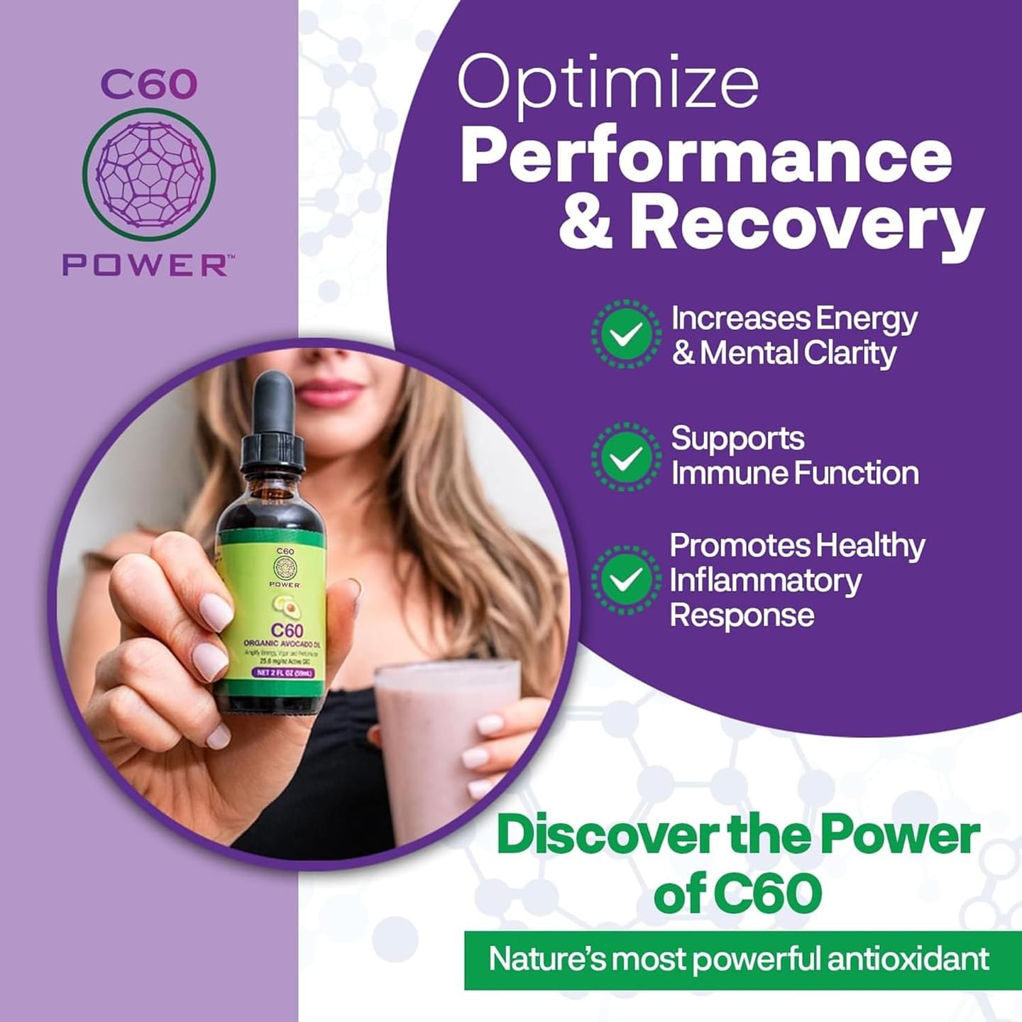 C60 Power - MCT 2-oz.- Organic MCT Coconut Oil, 2 Fl Oz, 99.99% Pure Carbon Fullerenes, Lift Oxidative Burden, Optimize Mitochondrial Function 2 Oz