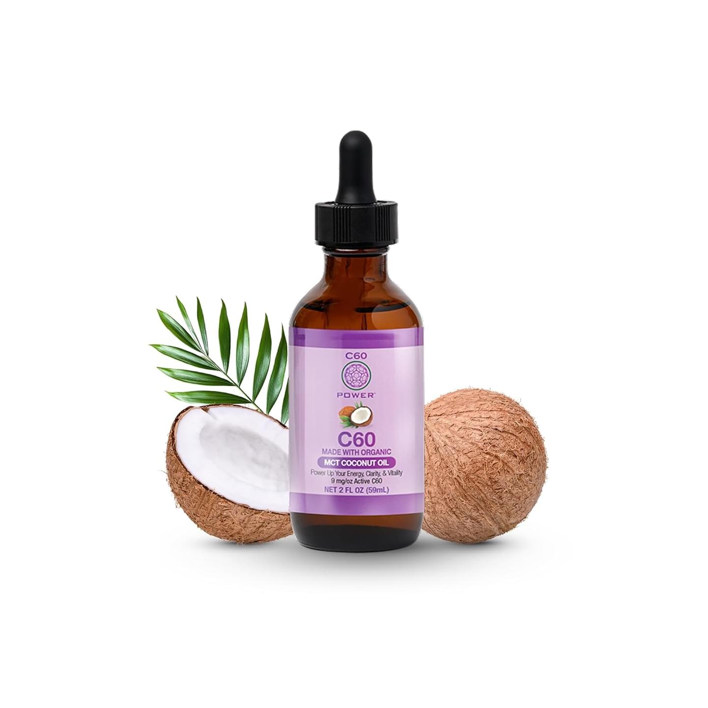 C60 Power - MCT 2-oz.- Organic MCT Coconut Oil, 2 Fl Oz, 99.99% Pure Carbon Fullerenes, Lift Oxidative Burden, Optimize Mitochondrial Function 2 Oz