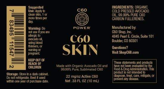 C60 Power Skin Roll On - Roller for Face, Hands & Body, Made with Organic Avocado Oil & 99.99% Pure Sublimated Carbon 60, Age Defying Skin Care, Natural Support for Wrinkles & Dry Patches - 0.33 fl oz C60 Skin 0.33 Fl Oz (Pack of 1)