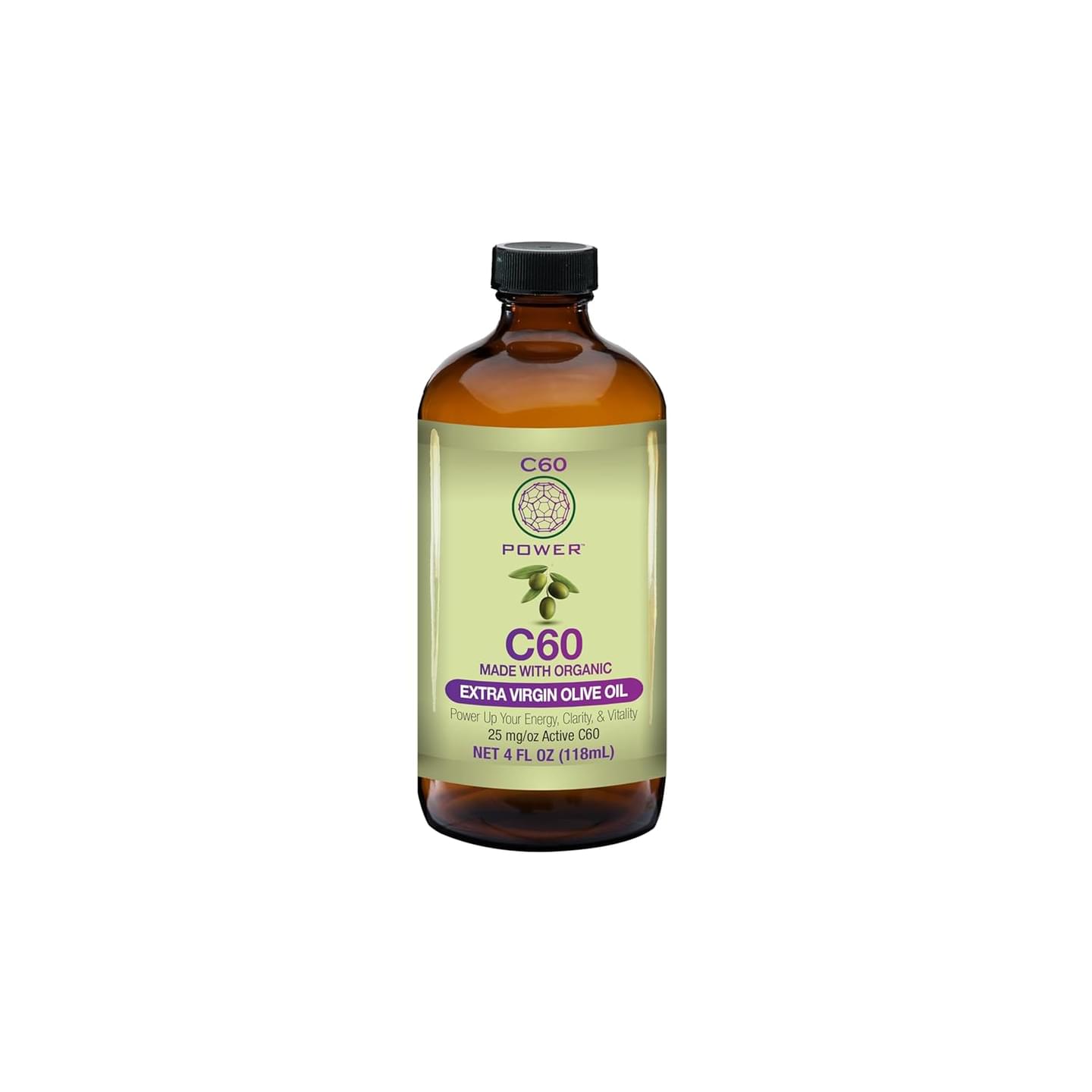 C60 Purple Power Organic Extra Virgin Olive Oil, 4 Fl Oz Organic Cold-Pressed Olive Oil, 99.99% Pure c60 Carbon Fullerenes, Lift the Oxidative Burden at the Cellular Level, Optimize Mitochondrial Function 4 Fl Oz (Pack of 1)