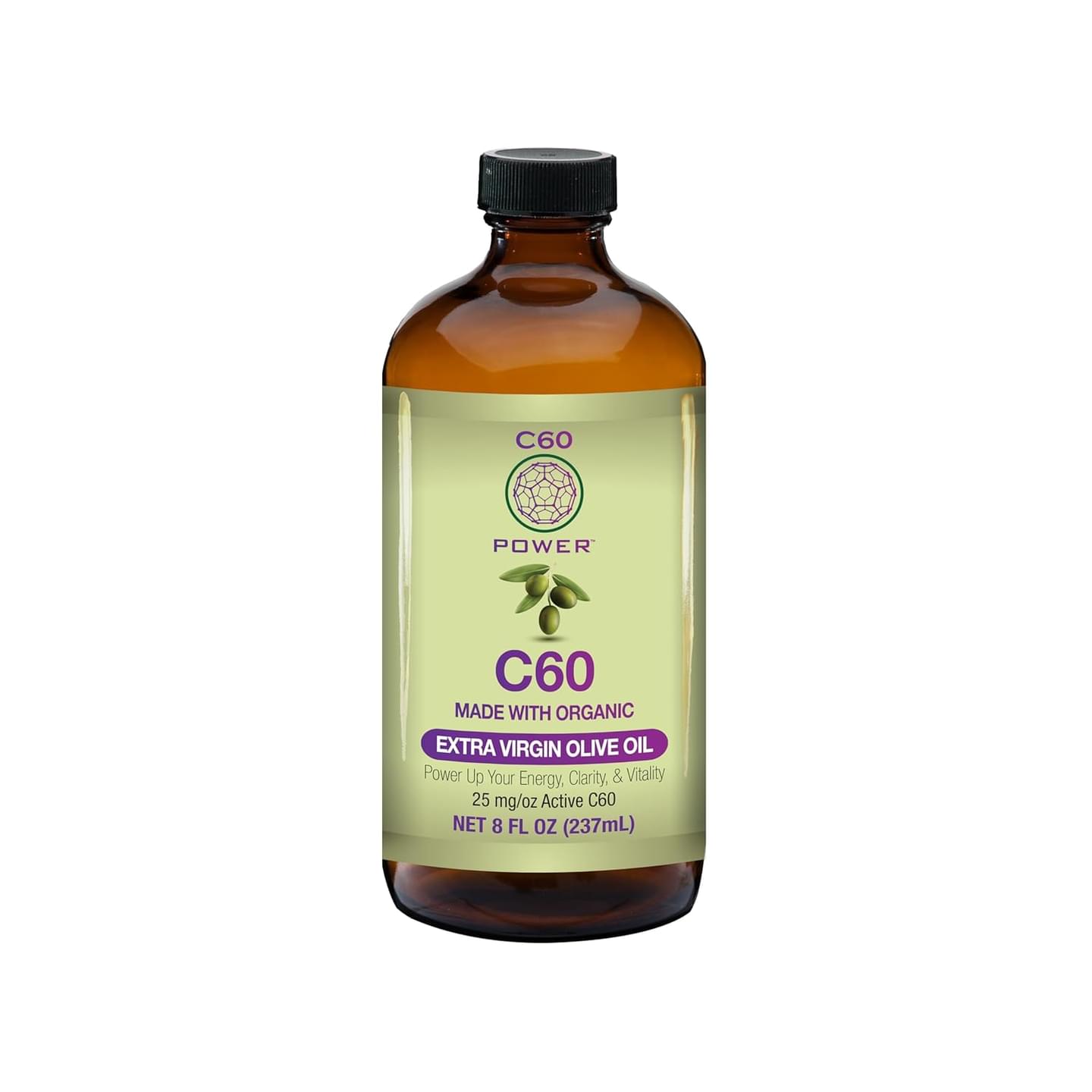 C60 Purple Power Organic Extra Virgin Olive Oil (8 Fl Oz) 99.99% Pure Carbon 60 Antioxidant - Third-Party Tested for Purity, Quality & Concentration - Made in the USA 8 Fl Oz (Pack of 1)