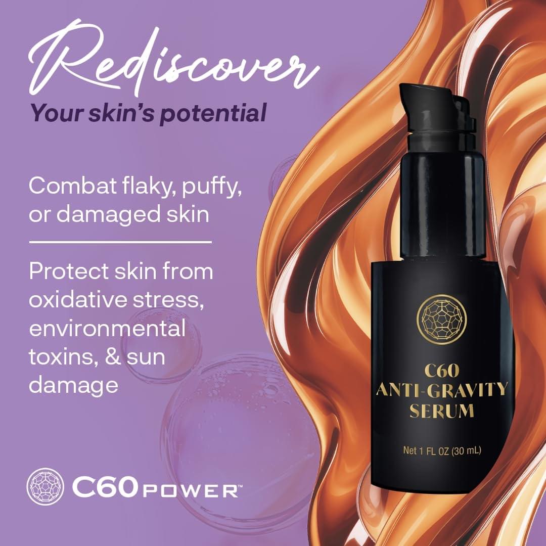 C60 Skincare - Age-Defying Antioxidant Protection - Reduce Wrinkles, Heal Skin, Non-Greasy - Face, Body, Bug Bites, Scarring - Organic Avocado Oil, 99.99% Pure (Regular, C60 Anti-Gravity Serum) C60 Anti-Gravity Serum 1 Fl Oz (Pack of 1)