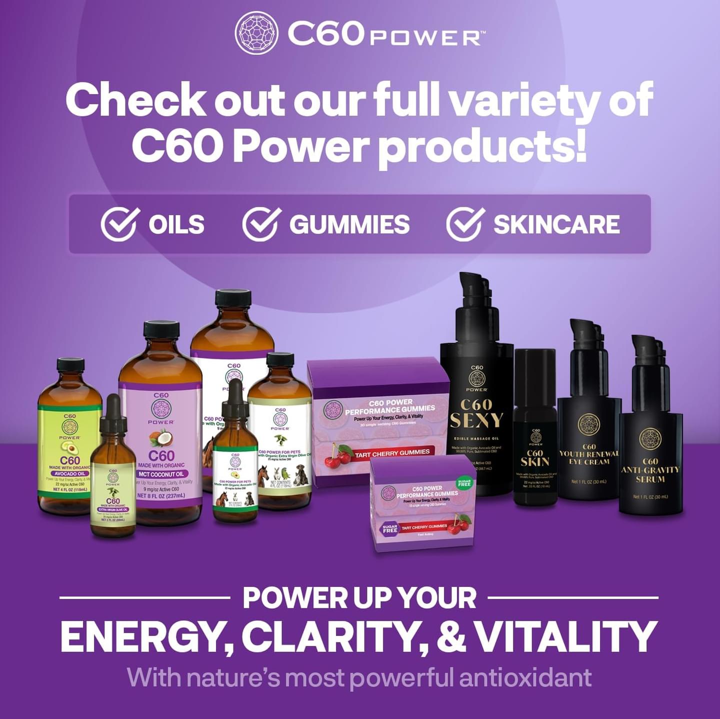 C60 Skincare - Age-Defying Antioxidant Protection - Reduce Wrinkles, Heal Skin, Non-Greasy - Face, Body, Bug Bites, Scarring - Organic Avocado Oil, 99.99% Pure (Regular, C60 Anti-Gravity Serum) C60 Anti-Gravity Serum 1 Fl Oz (Pack of 1)