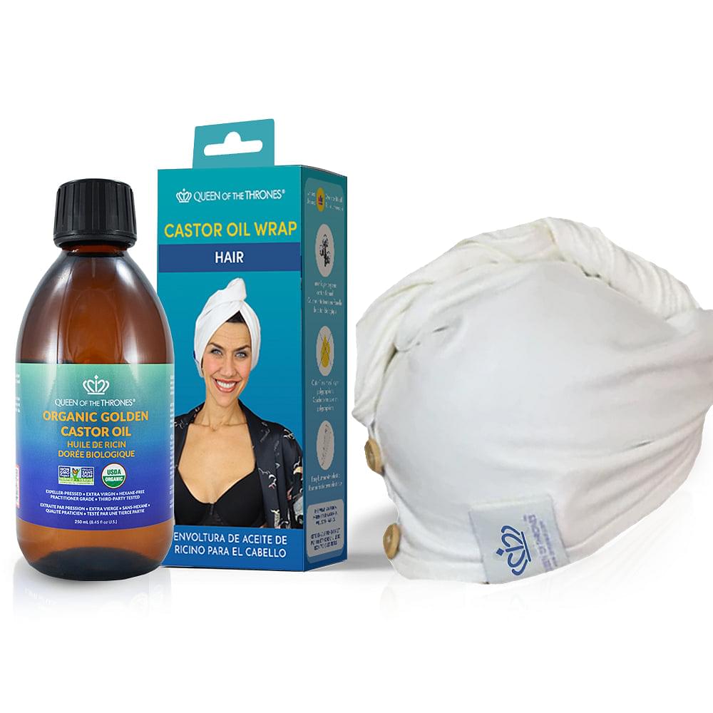 Castor Oil Beauty Hair Wrap Kit + Organic Golden Castor Oil 8.45oz