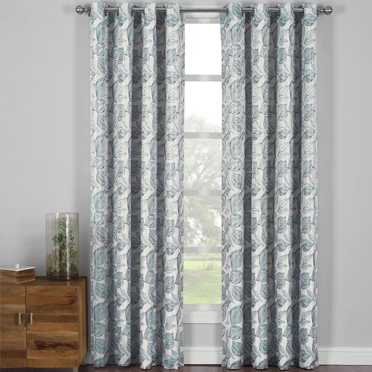 Catalina Leaf Swirl Jacquard Curtain Panels Grommet Top (Set of 2)