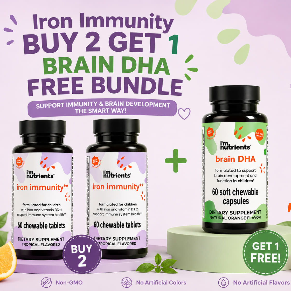 Iron Immunity Buy 2 Get 1 Brain DHA Free Bundle – Children's Iron, Immune and Brain Health Support Collection