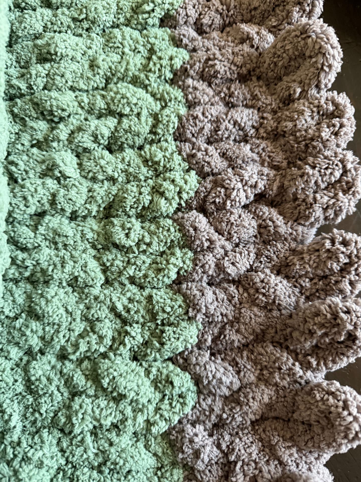 Coffee + Sage Chenille Finger-Knit Handmade Throw Blanket - 42