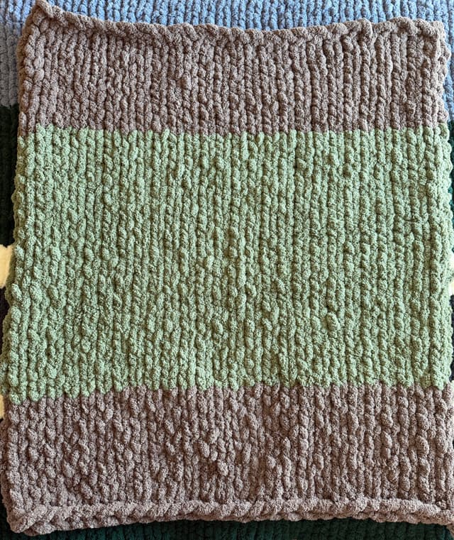 Coffee + Sage Chenille Finger-Knit Handmade Throw Blanket - 42