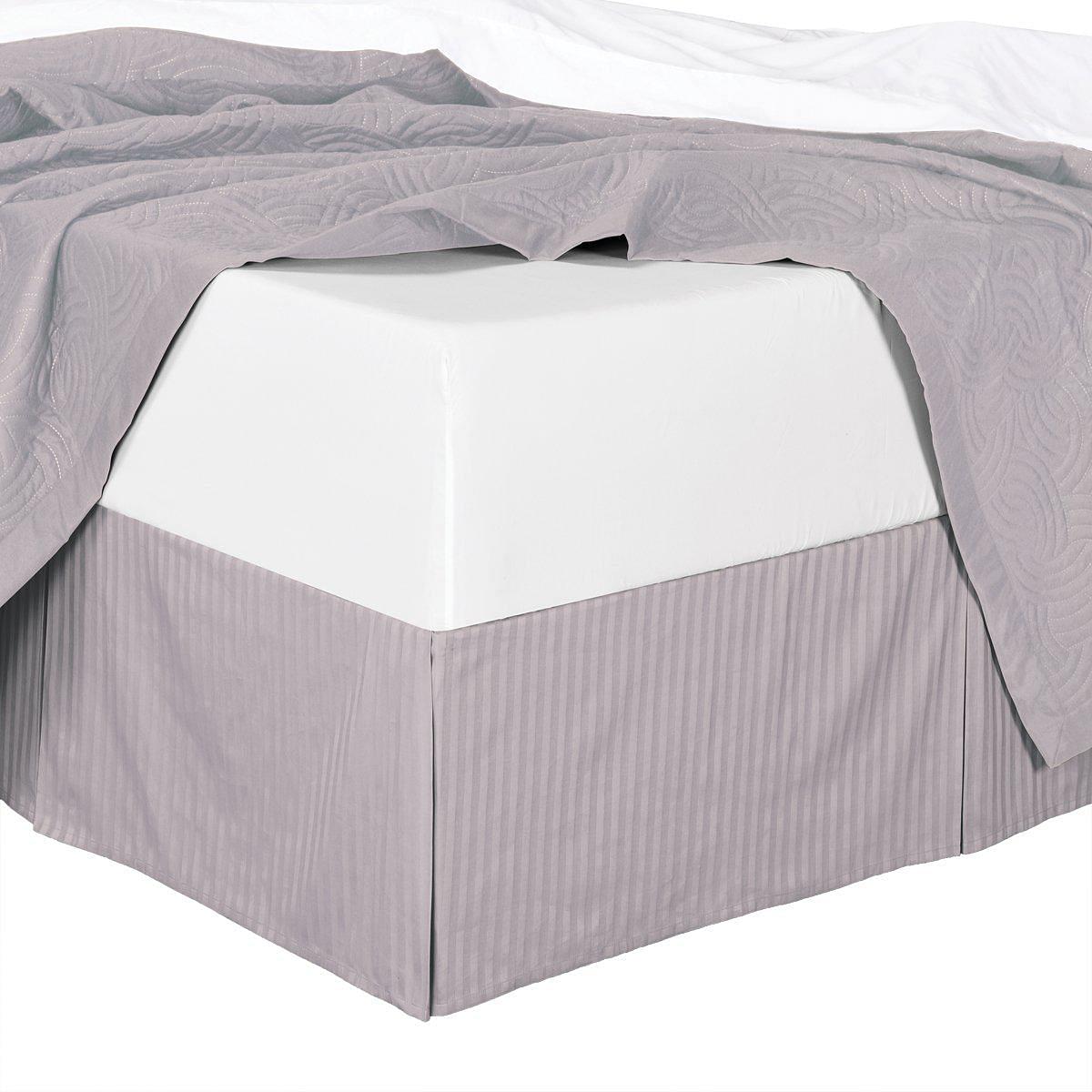 Combed Cotton Split Corners Damask Stripe Bed Skirts