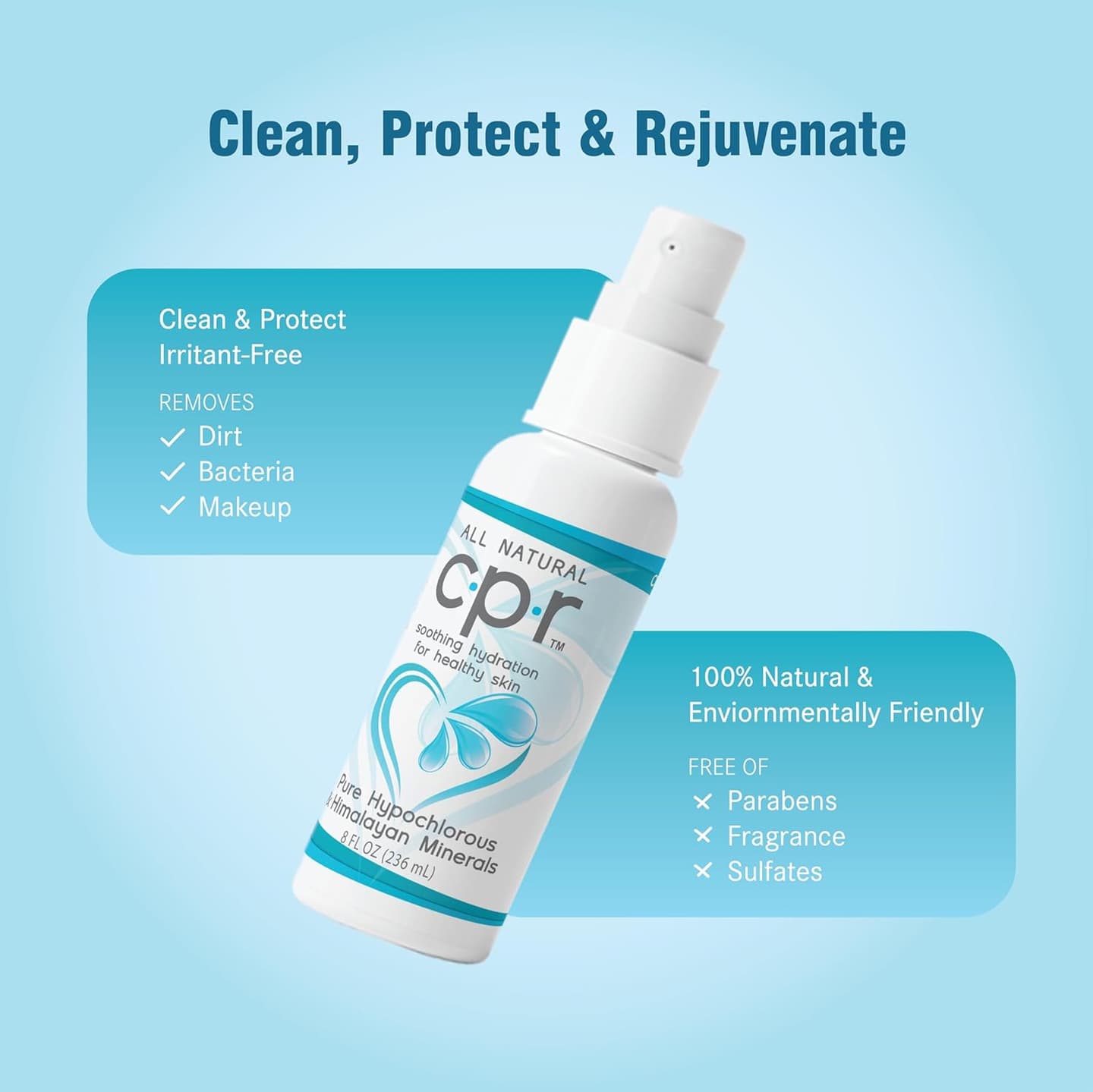 CPR Hydrating Facial Mist with Hypochlorous Acid Travel-Size Skin Care Solution for Hydration and Acne Relief, Hypoallergenic and Suitable for All Skin Types, 2 fl oz (59mL) 2 Fl Oz (Pack of 1)