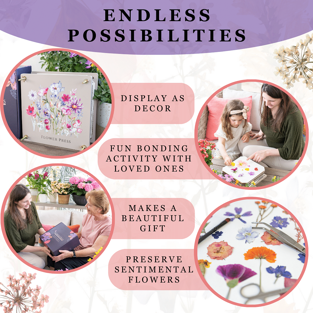 Crafty and Paper Extra Large Flower Press - Durable Design Flower Pressing Kit w/Wood, Cardboard, Blotting Paper, Ebook Guide & More - Press Flowers Up to 10 Layers - Flower Preservation Kit Gifts for Beginners