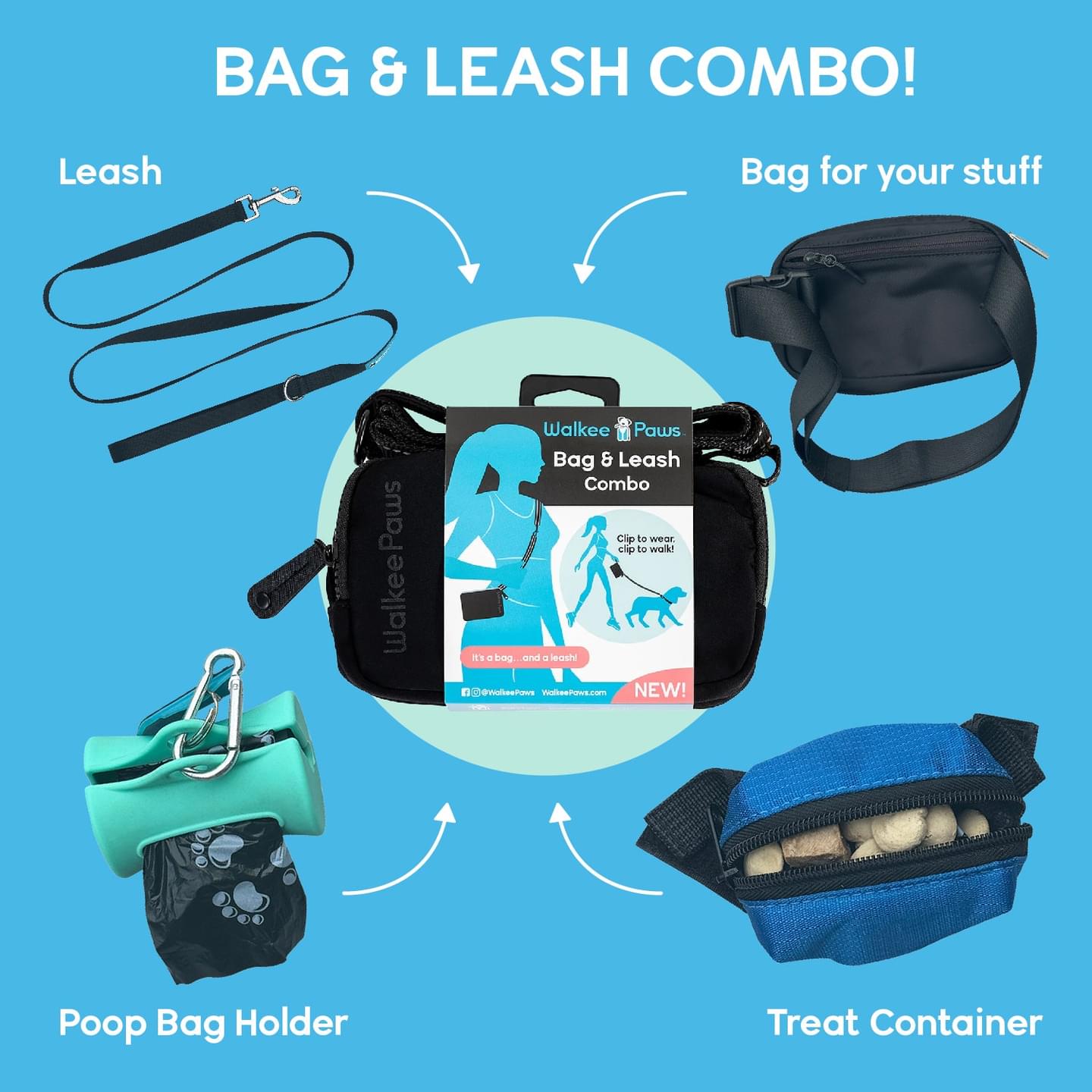 Cross Body Dog Walking Bag with Convertable Leash