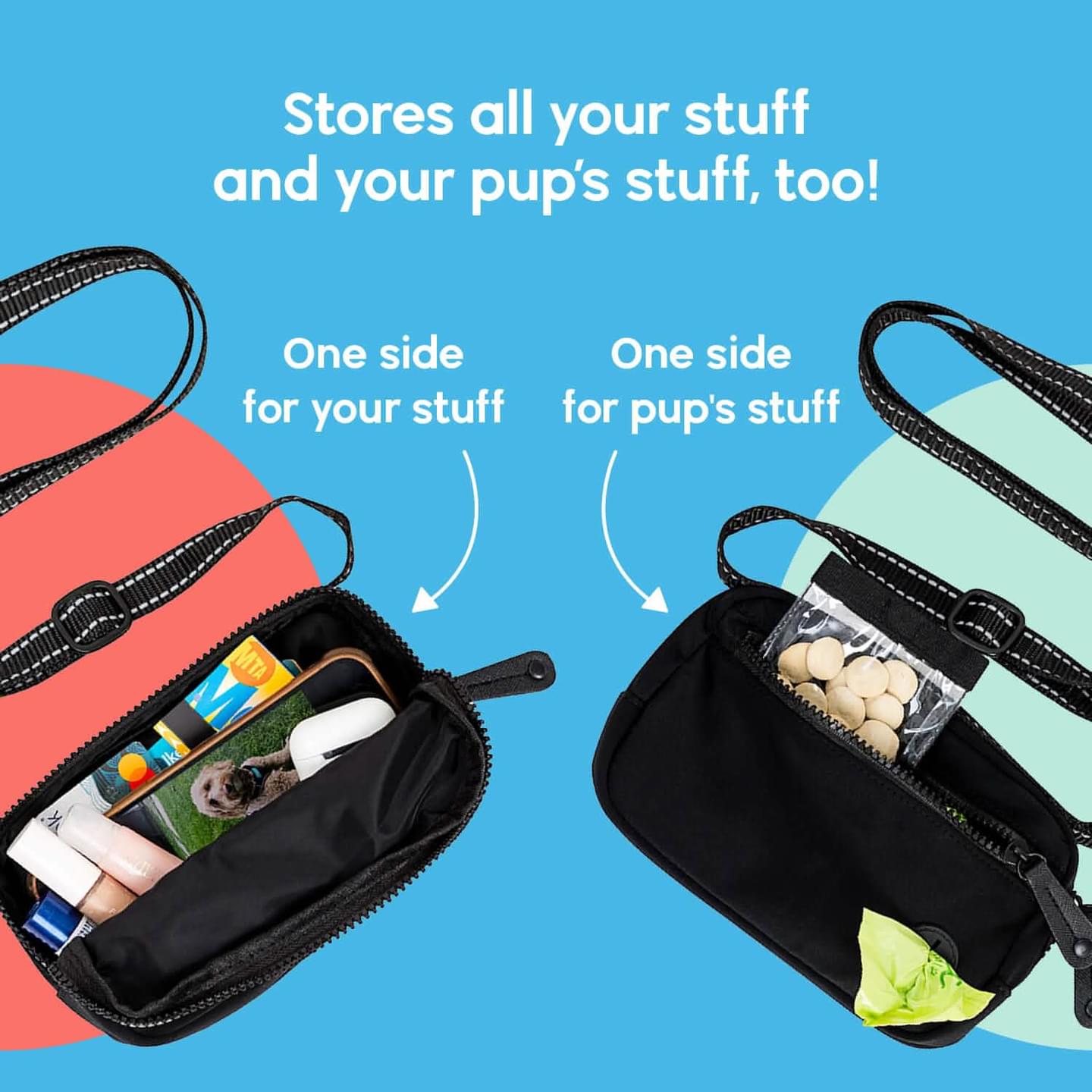 Cross Body Dog Walking Bag with Convertable Leash
