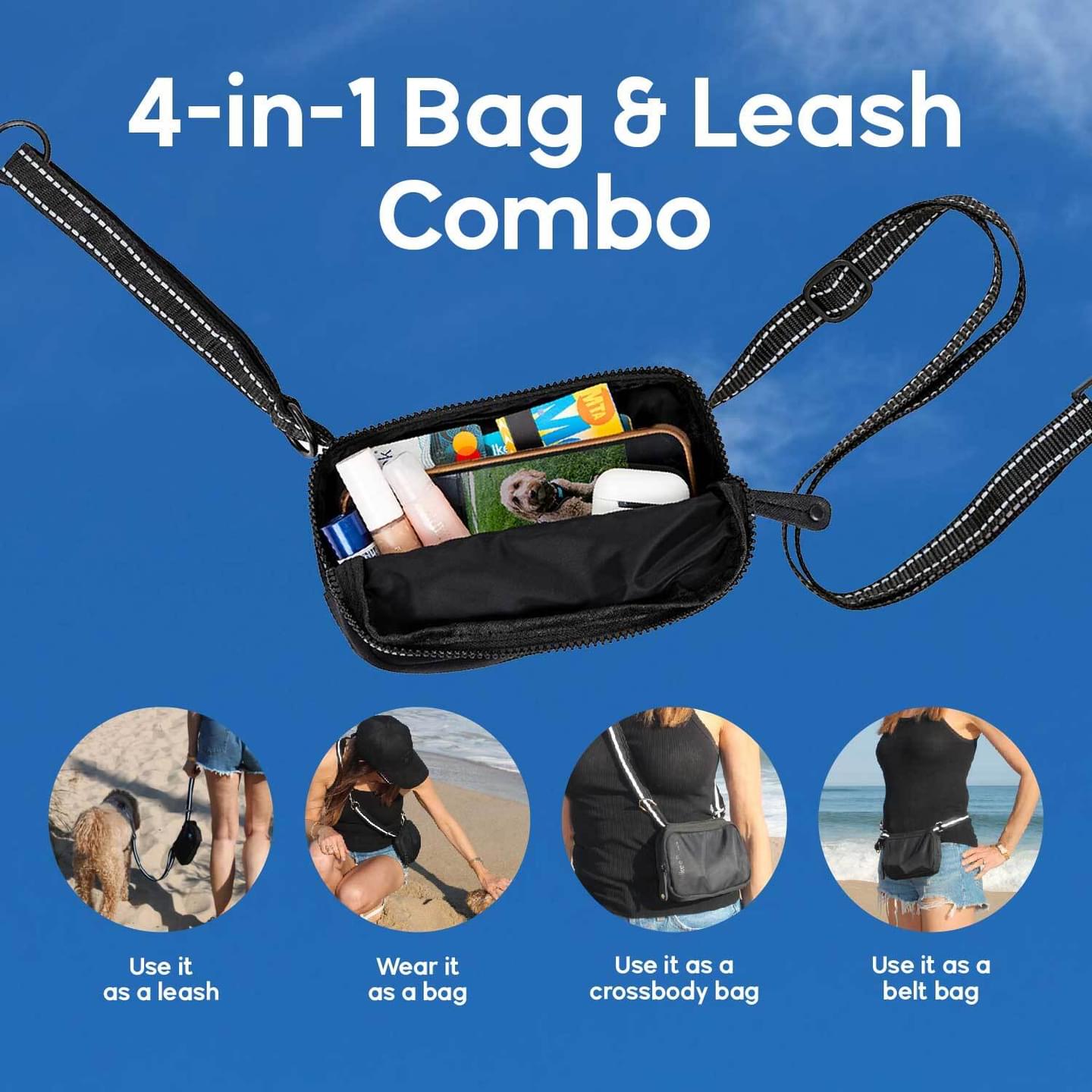 Cross Body Dog Walking Bag with Convertable Leash