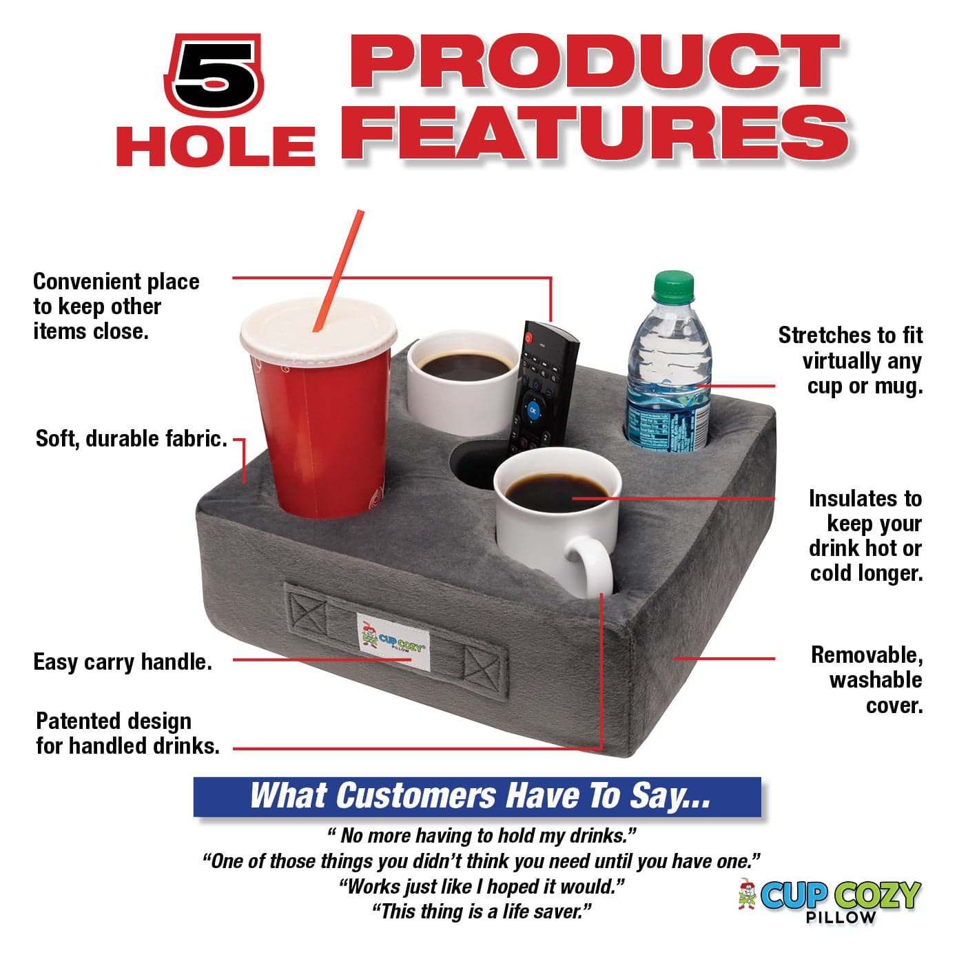 Cup Cozy Pillow 5 Hole Black